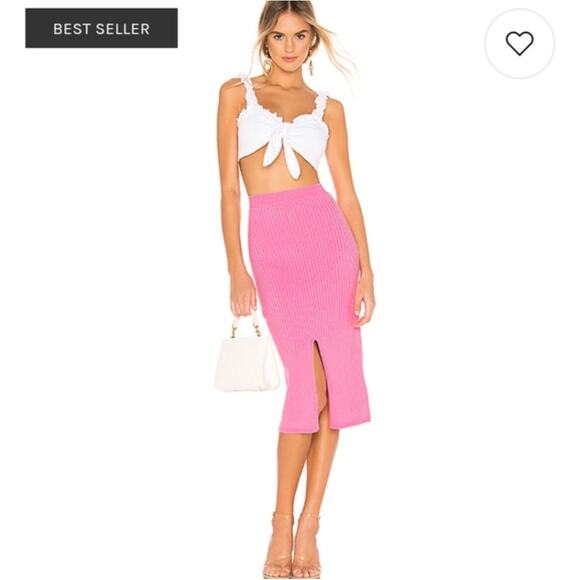 Free People Dresses & Skirts - Free People Skyline Midi Skirt Size Large Pink Ribbed Knit Slit Preppy Bohemian